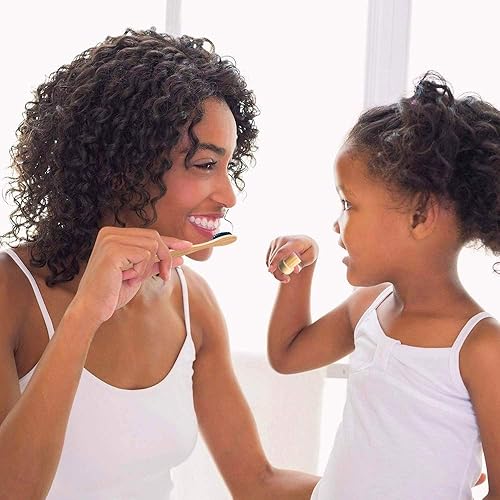 Vista 5 de Cepillo de dientes de bambú cerdas medianas, 10 cepillos de dientes de madera biodegradables a granel 10 unidades de 2 colores,10 unidades de 5