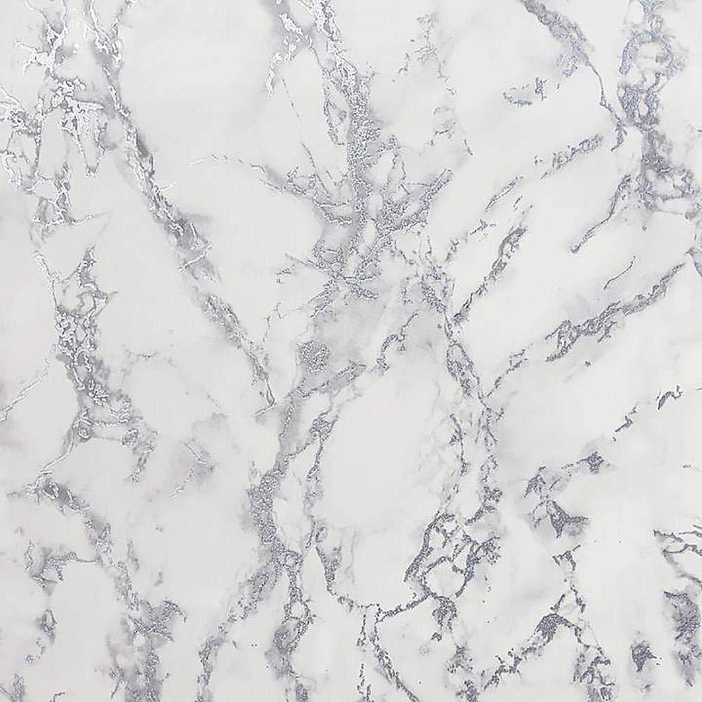 Yöl White, Grey, Silver Carrara Marble Wallpaper White Grey Silver Glitter Shimmer Embossed Metallic