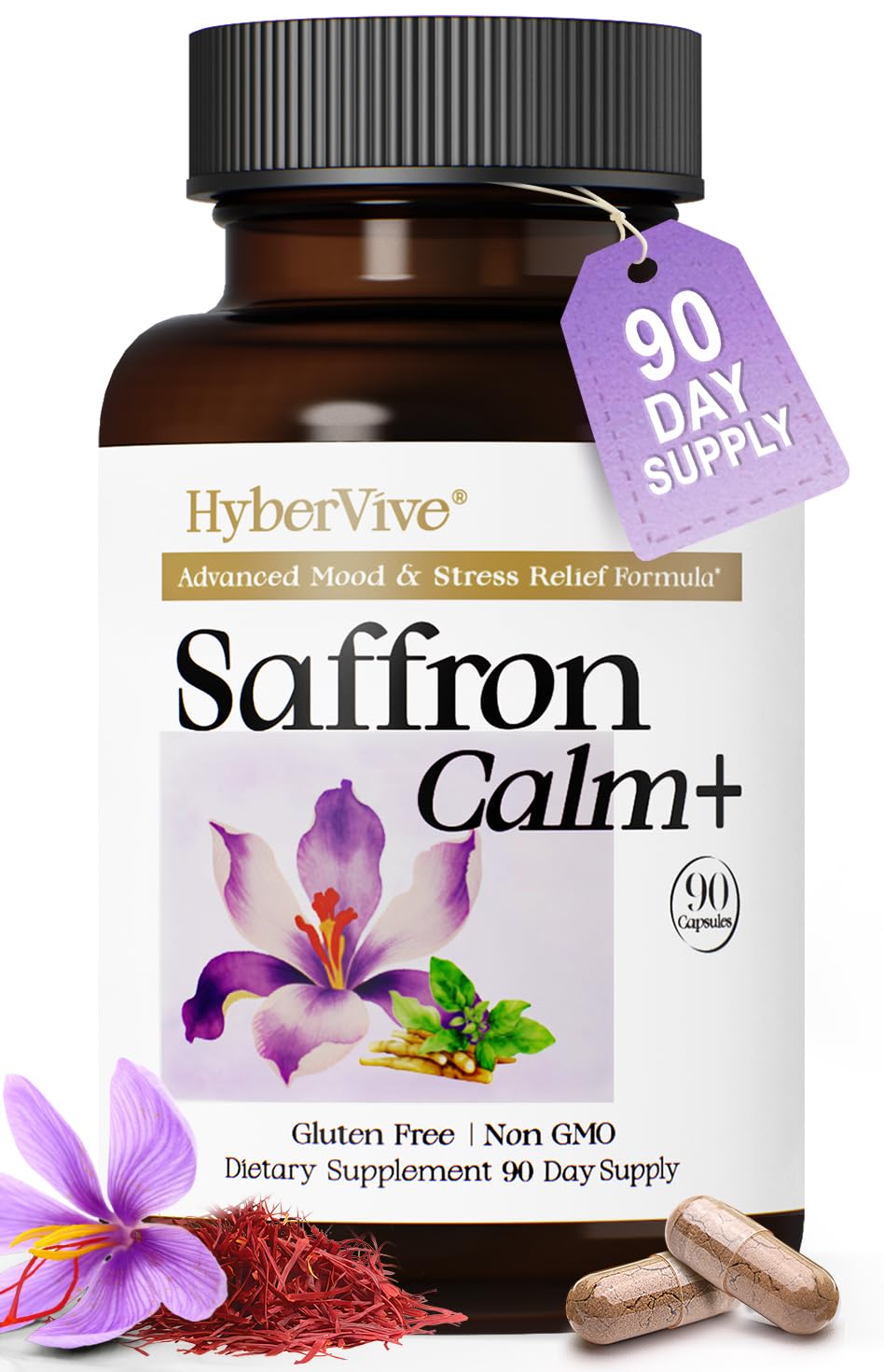 Saffron Supplements with Ashwagandha L-Theanine - 368 5MG - Mood Balance Stress Relief Mental Clarity Cortisol Support for