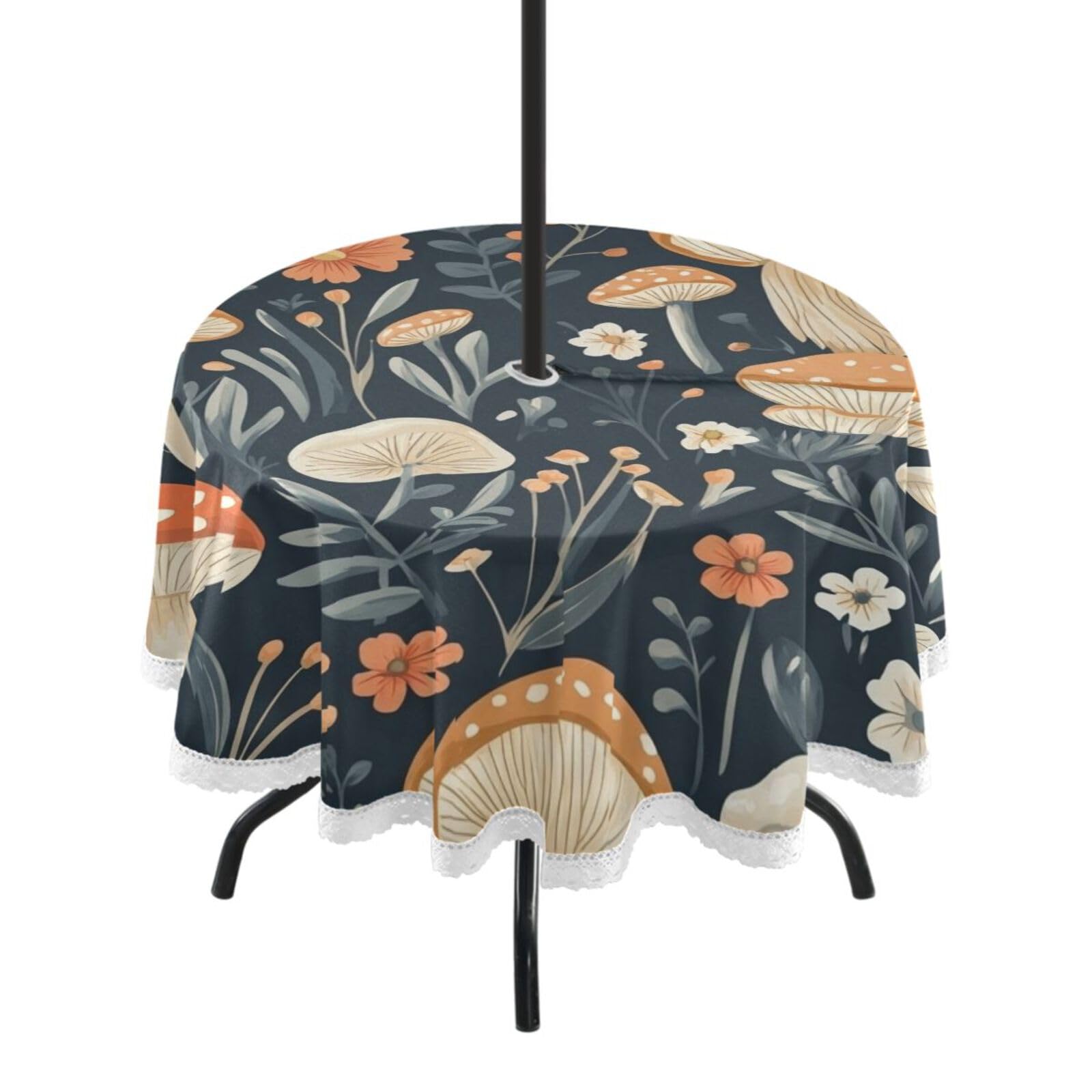 Ttgoth Mushroom Outdoor Table Cloth 152 cm Water Stain & Resistan Tablecloth Wipeable Table Cover with Parasol Hole & Zipper for Garden Patio Party Picnic