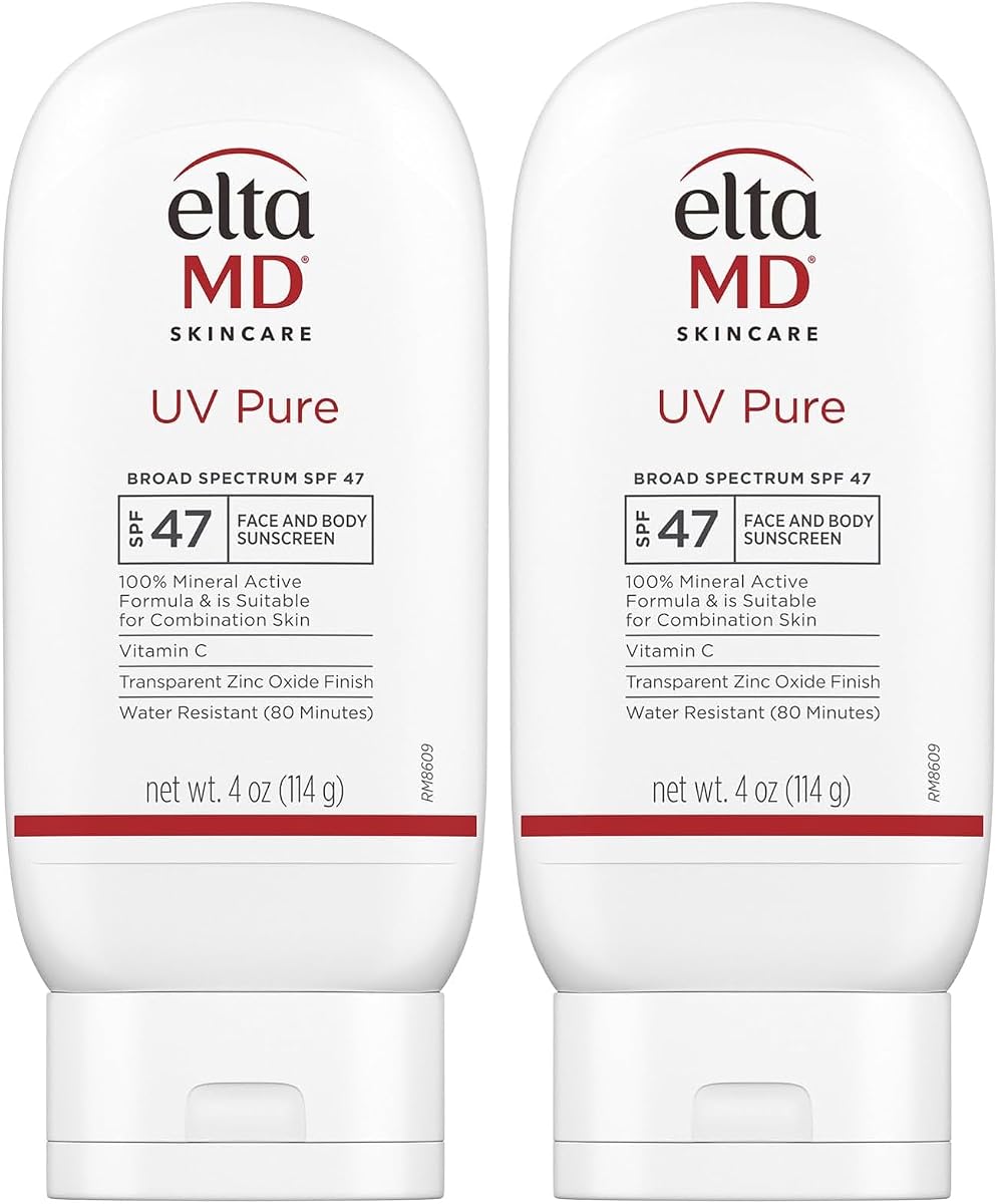 EltaMD UV Pure Face and Body Sunscreen, SPF 47 100% Mineral Sunscreen for Kids and Adults, Water Resistant Up to 80 Minutes, Oil Free Zinc Oxide Formula