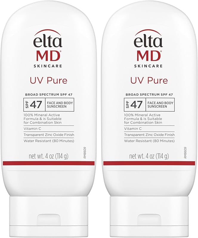 EltaMD UV Pure Face and Body Sunscreen, SPF 47 100% Mineral Sunscreen for Kids and Adults, Water Resistant Up to 80 Minutes, Oil Free Zinc Oxide Formula