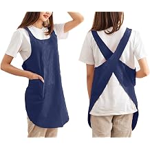 Cotton Cross Back Aprons Solid Color Cooking Kitchen Garden Smock for Women Girls with Pockets