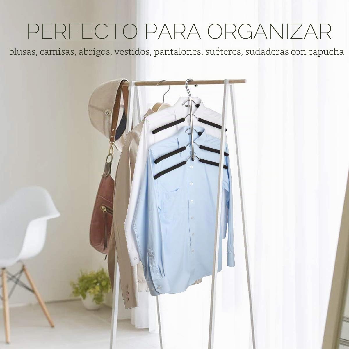 Percha de Ropa Multicapa (3 Pack) - 5 Niveles por Percha, Ahorro de Espacio para el Armario, Ropa Exterior, Antideslizante, Múltiple - Negro