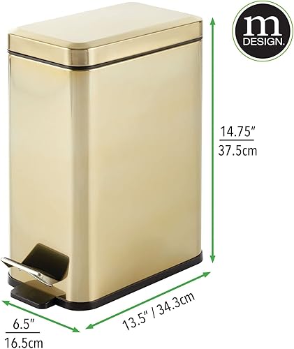 Miniatura 5 de mDesign - Cubo de basura de 2,6 galones de perfil delgado con escalón de metal, papelera, contenedor de basura, baño, tocador, dormitorio, cocina,