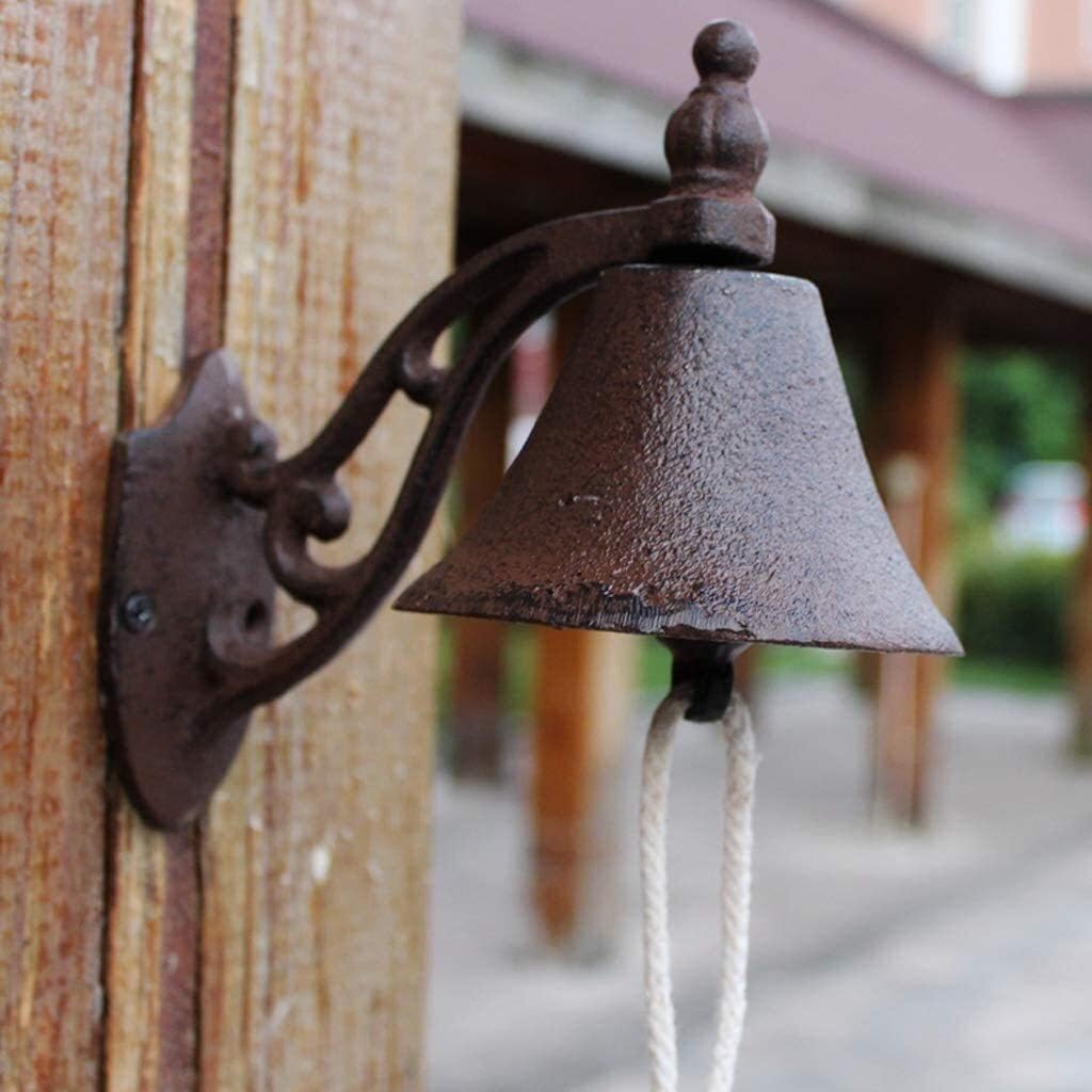 Cast Iron Doorbell Dinner Bell Design Classic Style Antique Cast Iron Doorbell Brown Wrought Iron Hand Bell Door Villa Retro Doorbell Garden Cast Iron Doorbell Garden Home Pendant Cast Iron Doorbell