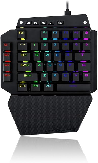 One Handed Mini Mechanical Gaming Keyboard, E-Yooso 44 Key with Macro Keys RGB LED Backlit Detachable Wrist Rest Wired KeyPad for PS4,PUBG/Wow/Dota/FPS/LOL/MOBA Game (DIY Clicky Blue Switch)
