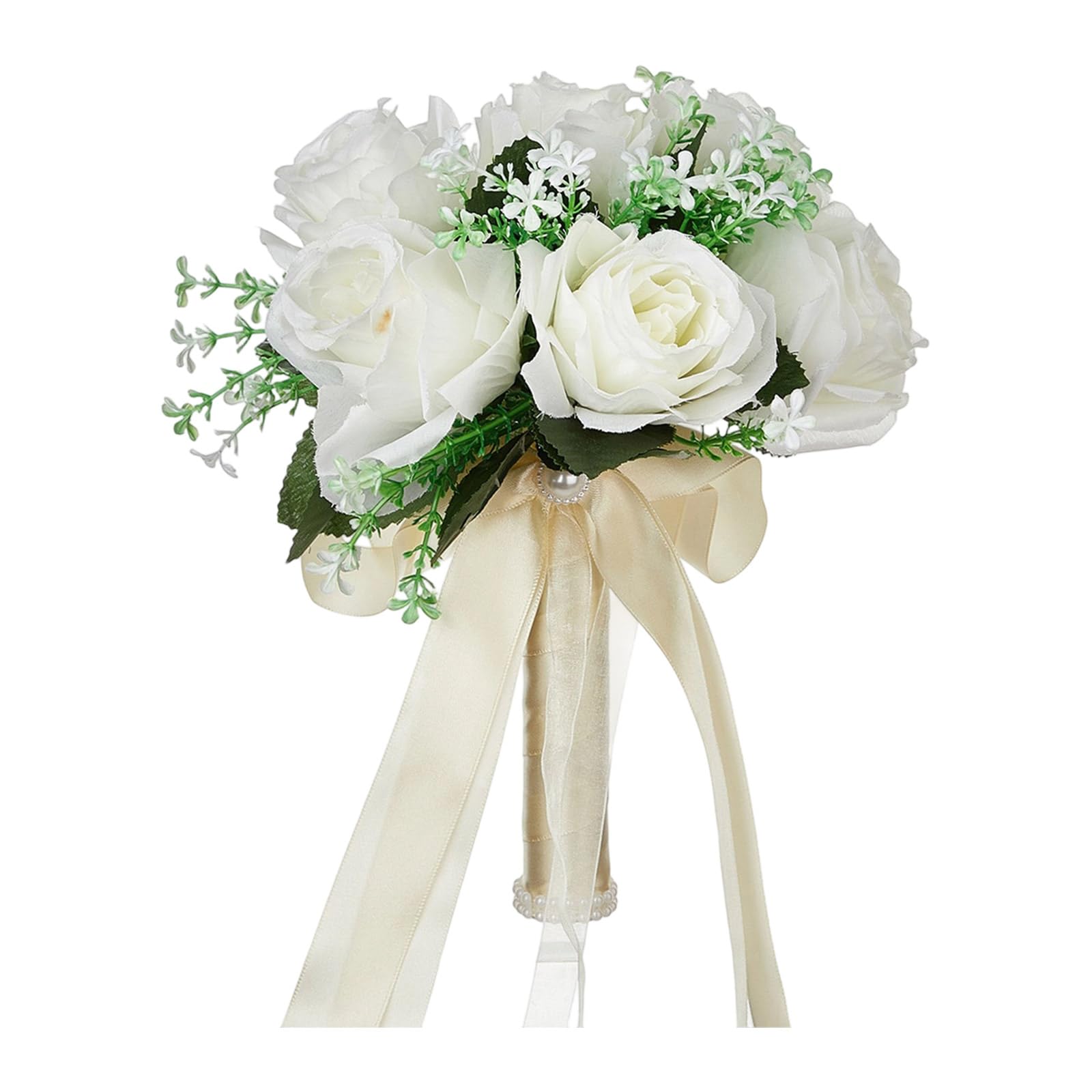 JSGHGDF Realistic White Green Artificial Rose Bridal Arrangement for Wedding Ceremony Maid Keepsakes Wedding Bouquet Silk Flowers