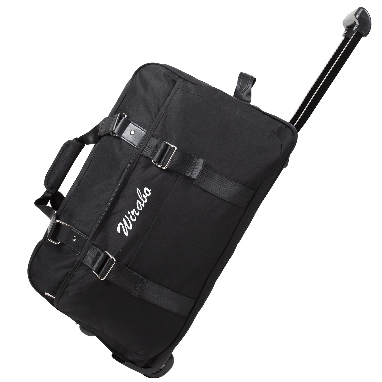 WIRABO Travel Rolling Duffle Bag with Wheels Small Wheeled Duffle Bag for Men Overnight Weekender Bag 22 inch Softside Tote Bag Women Black