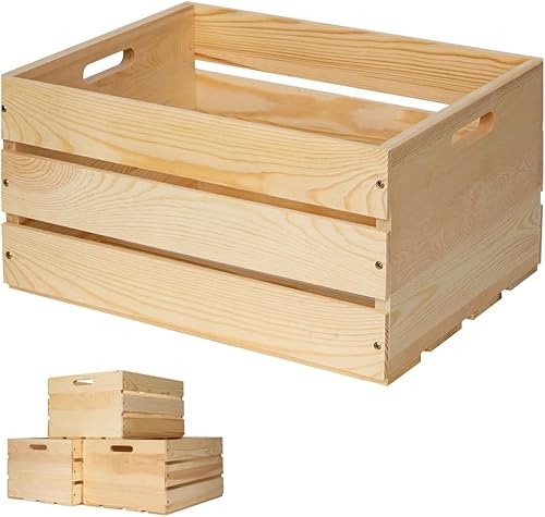 1 caja grande de madera de pino para almacenamiento, cajas de madera natural sin terminar, 17 x 13 x 8.9 pulgadas