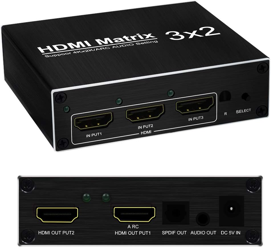 HDMI Splitter 3 Input 2 Output HDMI Switch 4K 60Hz with Optical TOSLINK & R/L 3.5mm Audio Extractor HDMI Switcher with Remote Supports ARC Full 3D 1080P