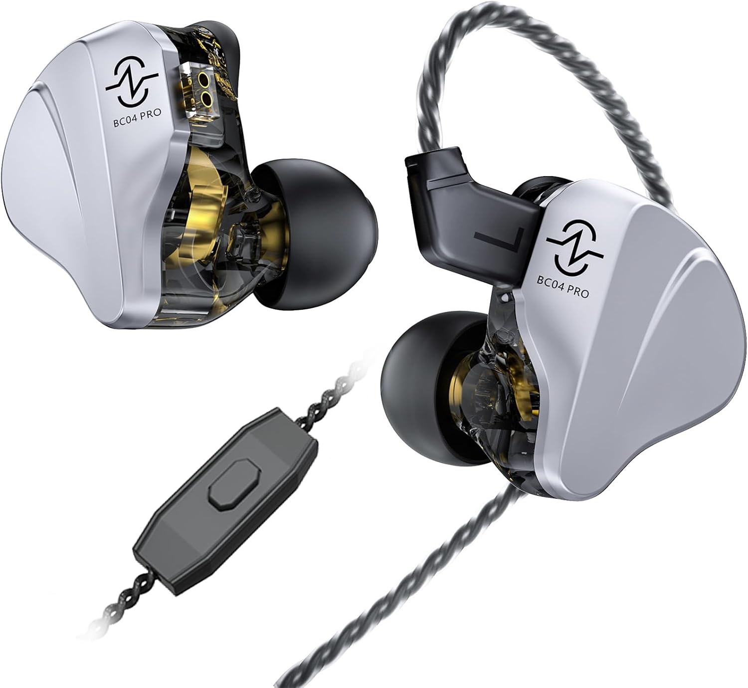 CCZ BC04 PRO in Ear Monitor Headphone, IEM for Gaming, Heavy Deep Bass Wired Earbuds in Ear Headphones,1BA 1DD Noise Cancelling Ear Buds with 5N OFC Cable for Singer Musician (with mic, Silver) with mic Silver - Image 1 of 9