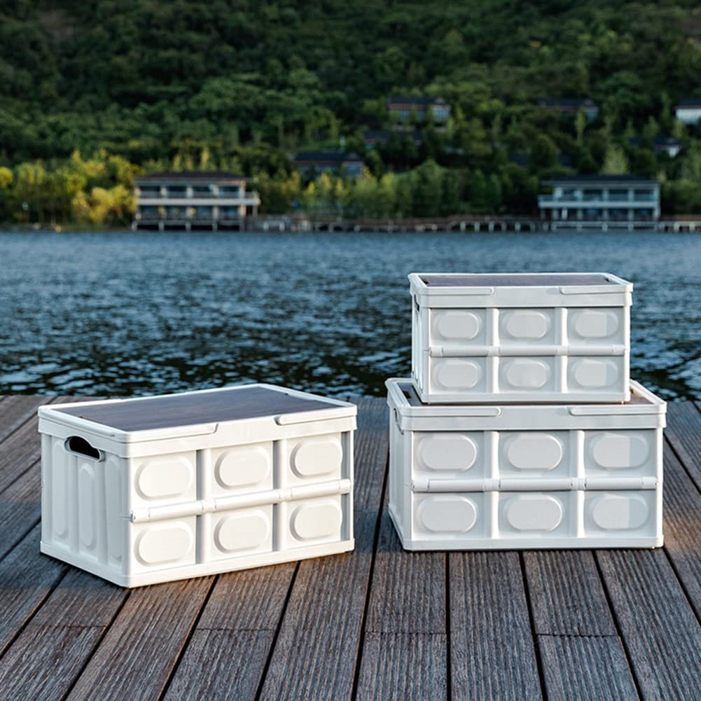 Outdoor Camping Faltbox mit Holzdeckel Auto Aufbewahrungsbox Haushalt Organizer Behälter Outdoor Werkzeugkiste 56L