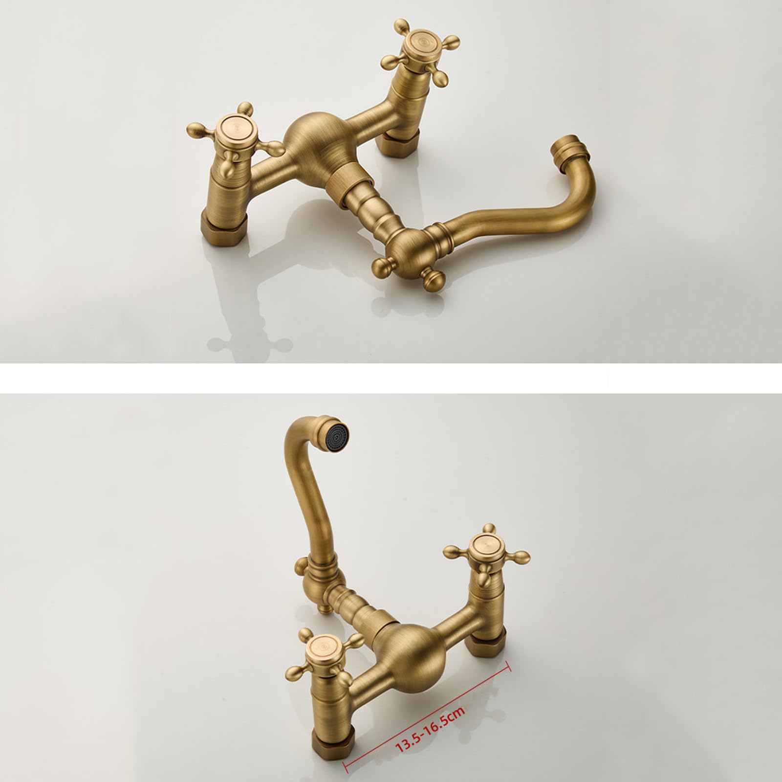 BiaoTeng Grifo Pared Lavabo Vintage con Dos Mandos en Cruz Giratorio 360 agua Fría y Caliente Grifo Lavabo Antiguo Bronce Laton