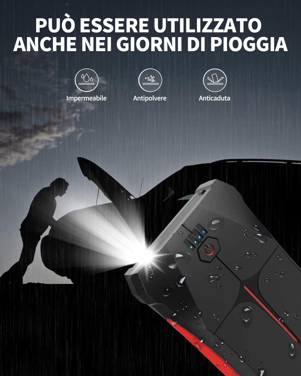 Avviatore Batteria Auto, FLYLINKTECH 4000A Avviatore di Emergenza per Auto/Moto(Fino a 9.0L Benzina/8.5L Diesel) 12V Starter Batteria Portatile Booster Avviamento con Torcia a LED IP67