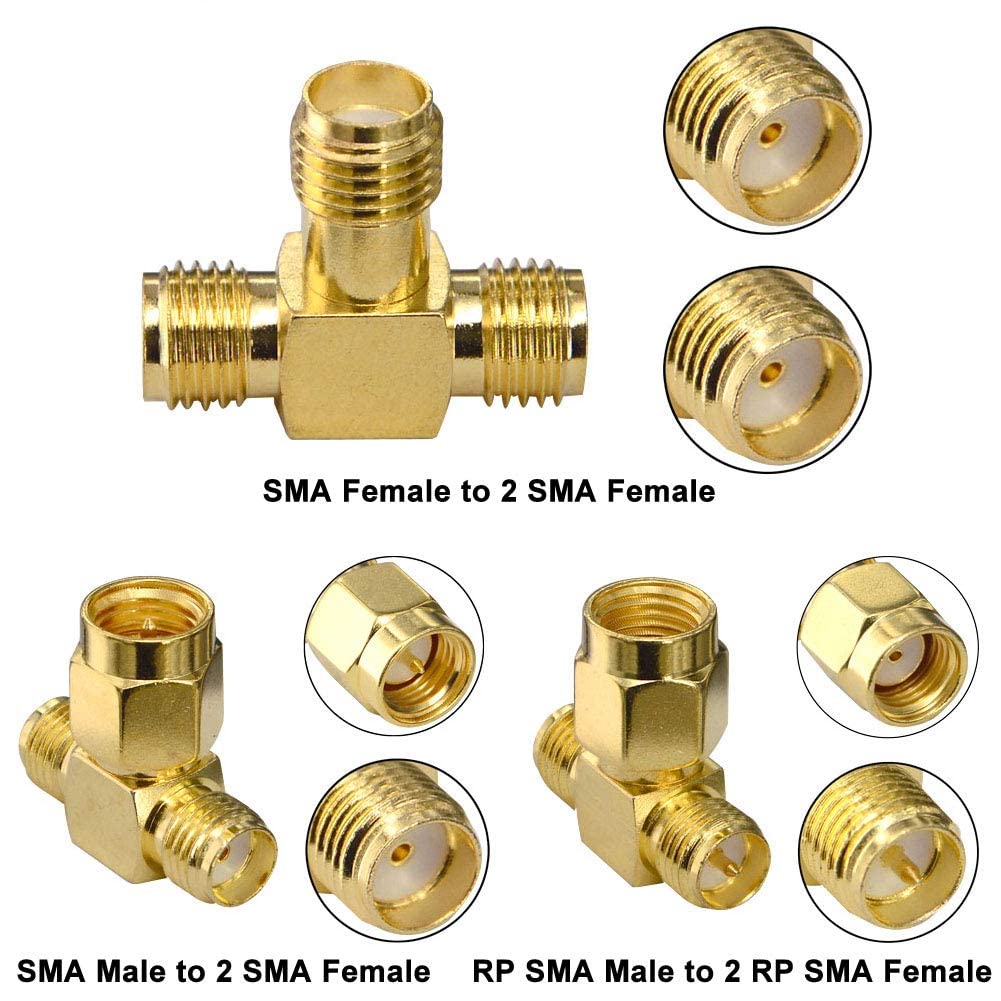 Kit de Conector SMA SMA Macho/Hembra a SMA Hembra/Hembra Kit de Adaptador coaxial RF para Antena WiFi Cable de extensión coaxial Dispositivo LAN inalámbrico SDR Dongle …