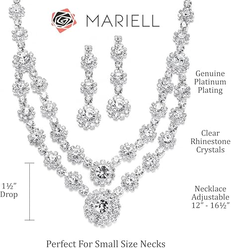 Miniatura 5 de Mariell Juego de collar y aretes de cristal de diamantes de imitación de plata de 2 filas - Joyería de graduación novias y damas de honor Metal