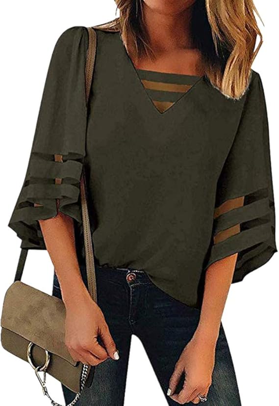 LODDD Summer Women VNeck Tops Solid Half Tops Fashion Flare Sleeve
