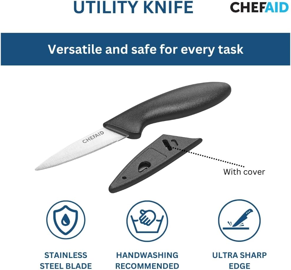 Chef Aid Utility Knife With Cover, Black