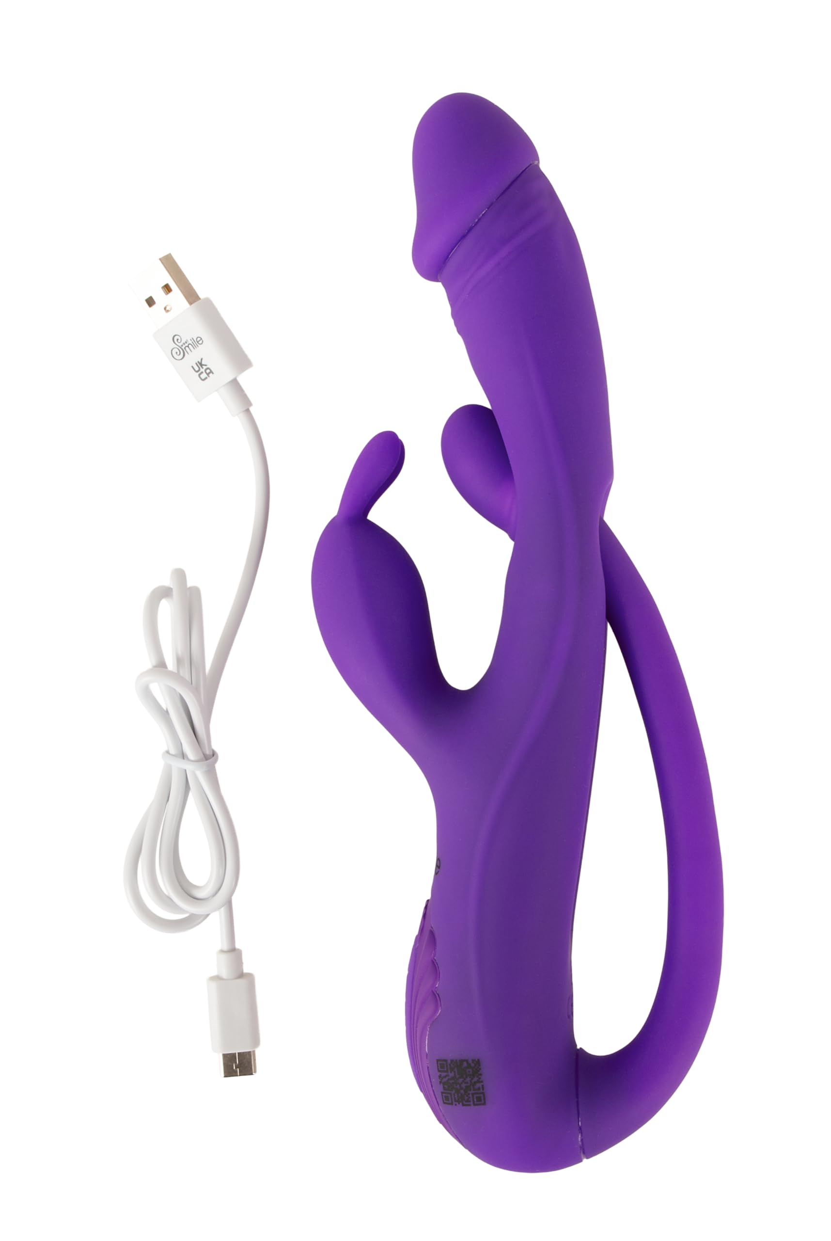 Sweet Smile Vibratore clitorideo coniglio con massaggio G-Spot e Tickler, tripla azione con 3 motori silenziosi, 3 x 9 modalità, silicone, controllabile separatamente, ricaricabile USB-C