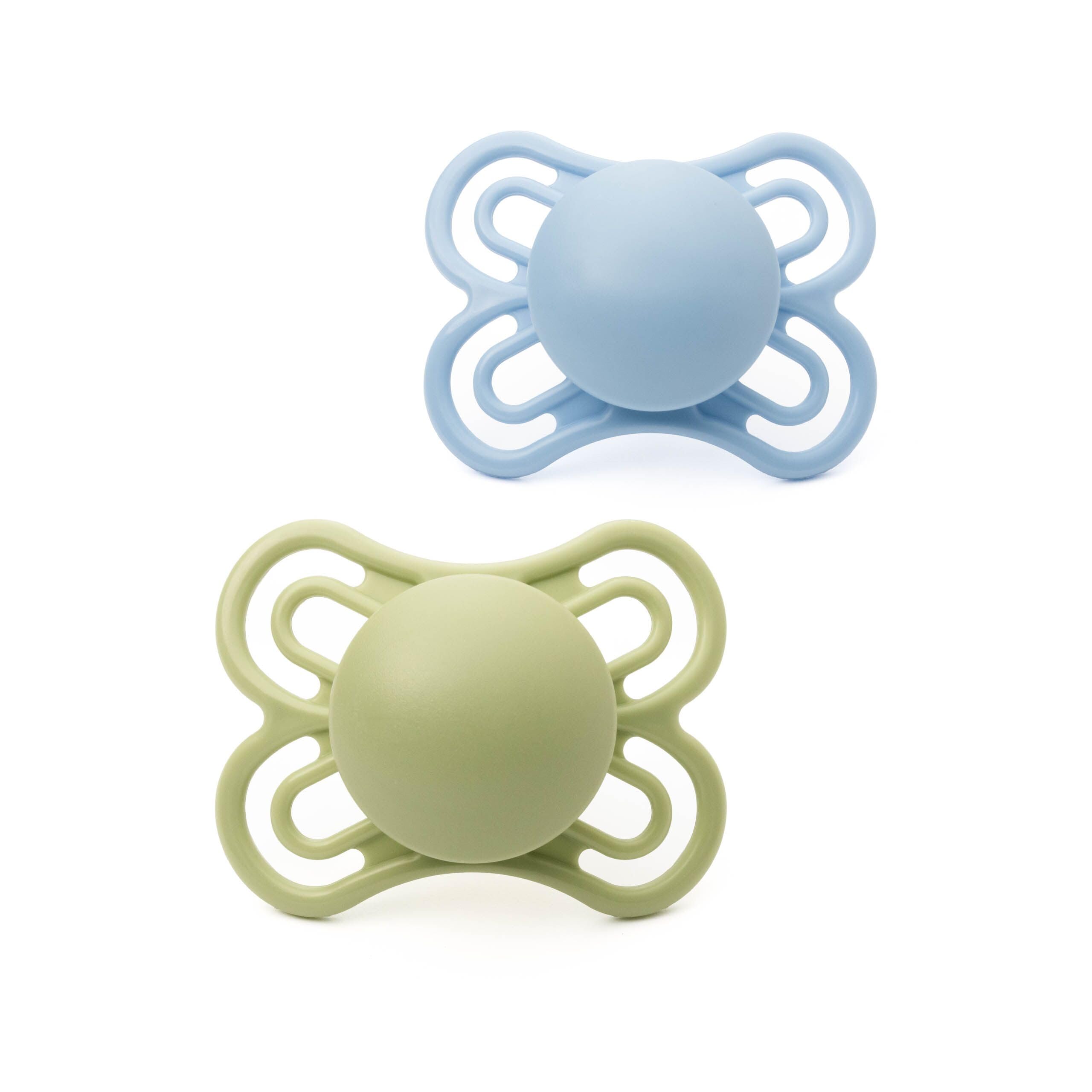 Perfect Soothers | 0-6 Months | 2 Pack | Newborn Dummies | Comes in Dummy Steriliser Case | Sustainable Materials | Baby Accessories for Newborn | Blue (Various Designs)