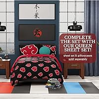 Vista 3 de Juego de ropa de cama con patrón de Akatsuki de Naruto, anime, edredón de microfibra suave, tamaño Queen, (producto oficial de Naruto) de Franco