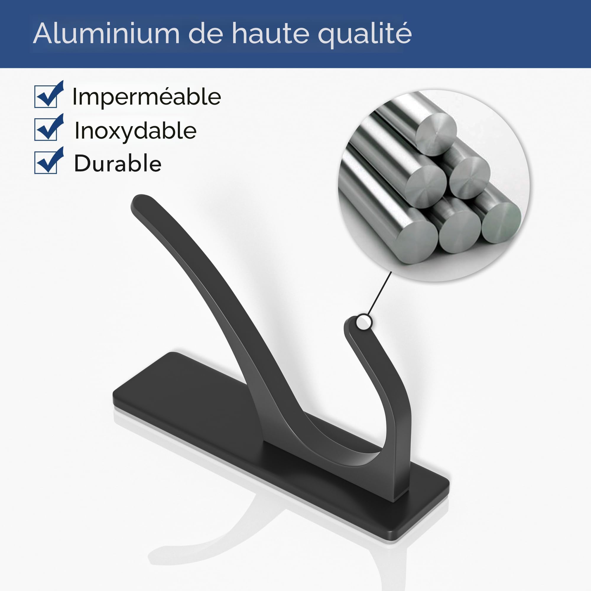 4 Crochets Adhésifs Noirs Pickpiff - Sans Perçage, Support 6 Kg, Pour Manteaux, Serviettes, Sacs, Salle De Bain Et Porte - 9