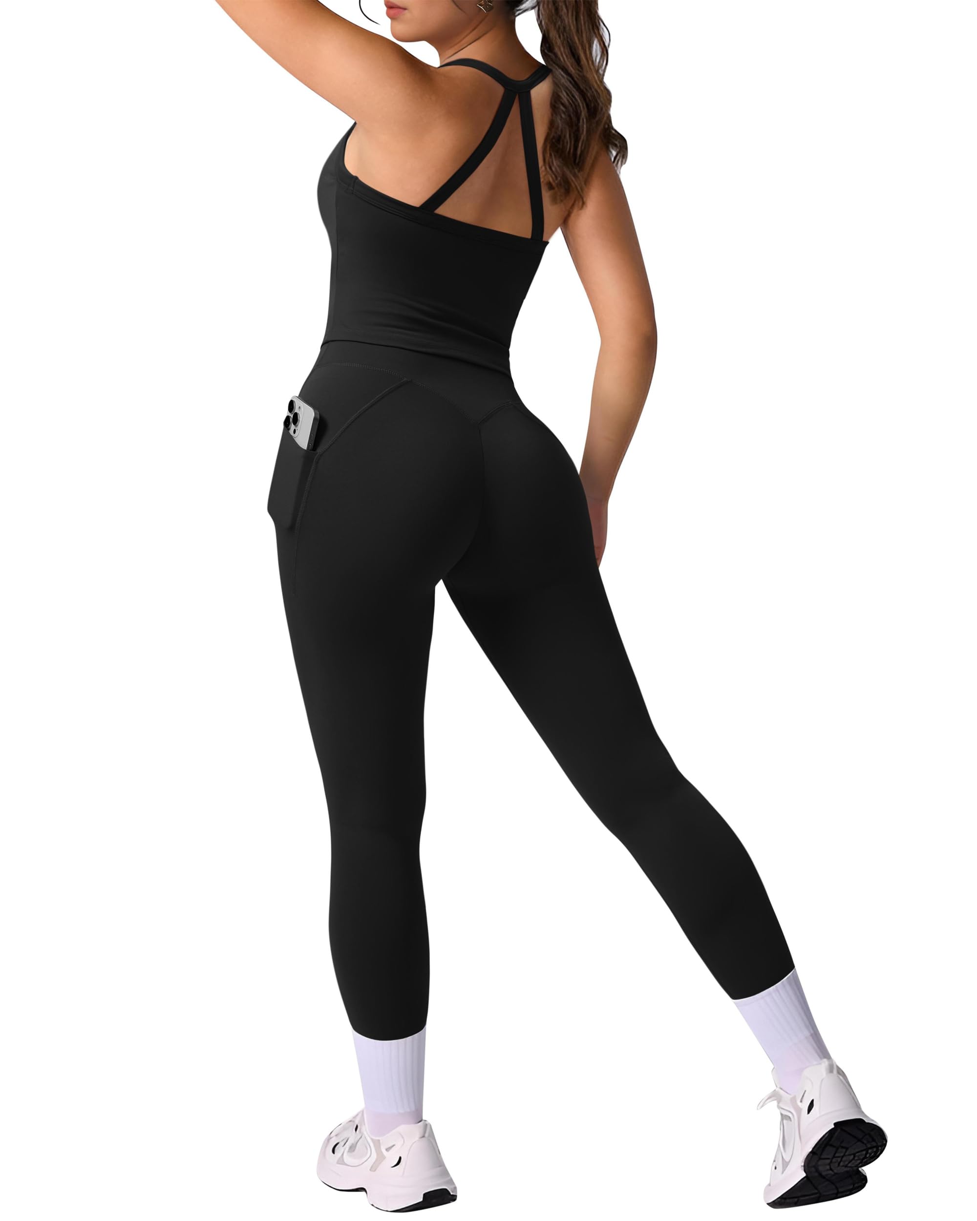 DOULAFASS Tenue de sport dos nu pour femme - Ensemble débardeurs, leggings de gym - Ensemble de deux pièces avec poches