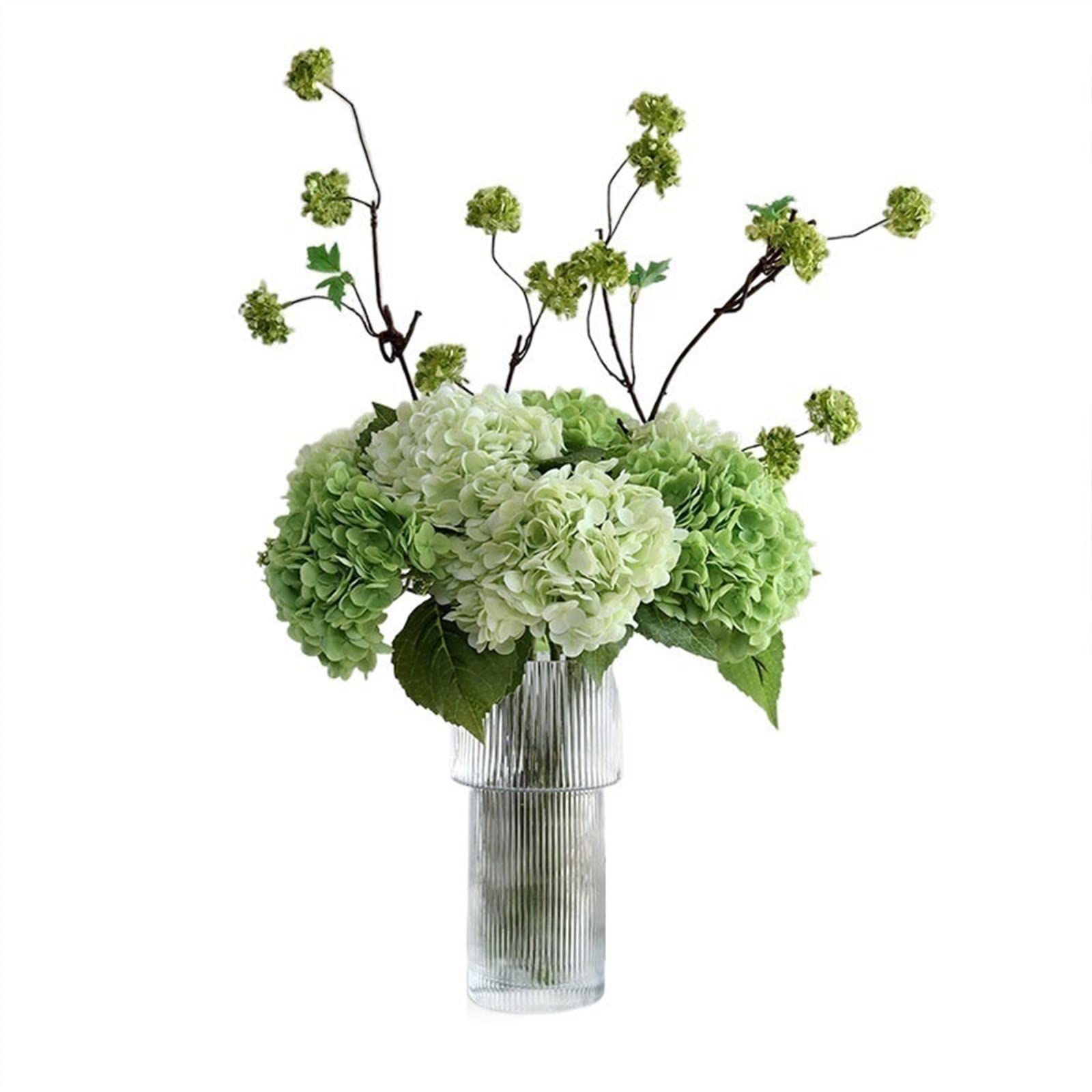 DFGHNBVC Artificial Flowers Indoor Hydrangea Set Decorative Artificial Plant With Glass Vase Simulation Bouquet Flower Arrangement