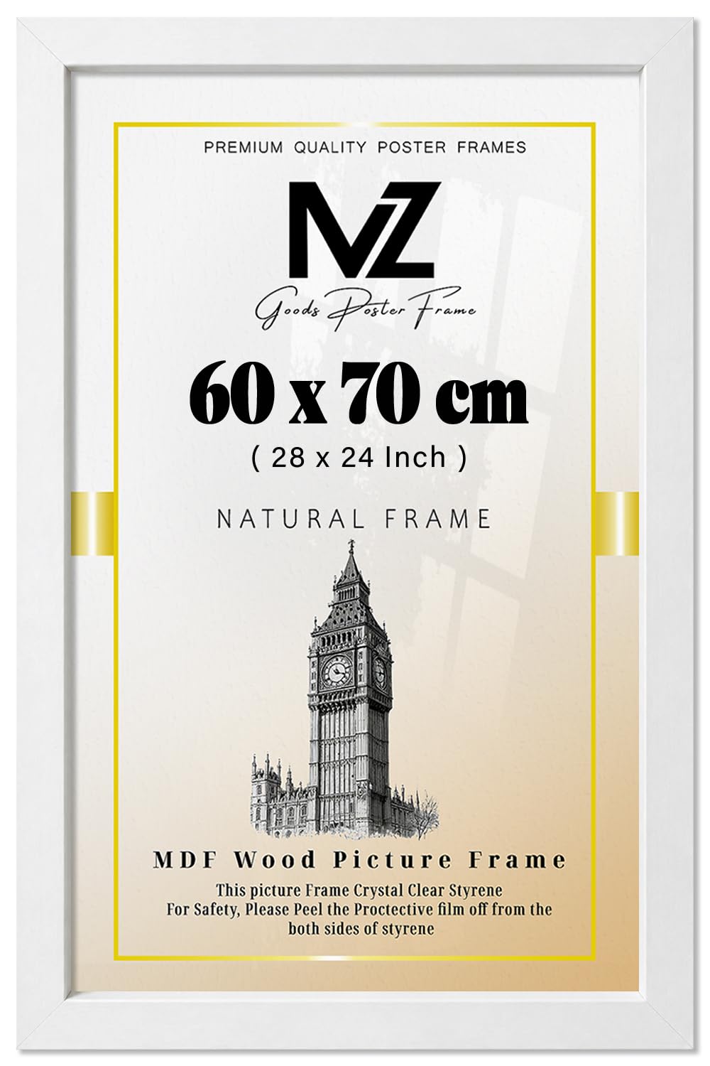 MZ GOODS | Modern Home & Office Décor (60 x 70 CM) | 28 x 24 Inch Engineered Wood White Frames | Ideal for Christmas & Birthdays 1' 12" x 2' 4" [ White ]