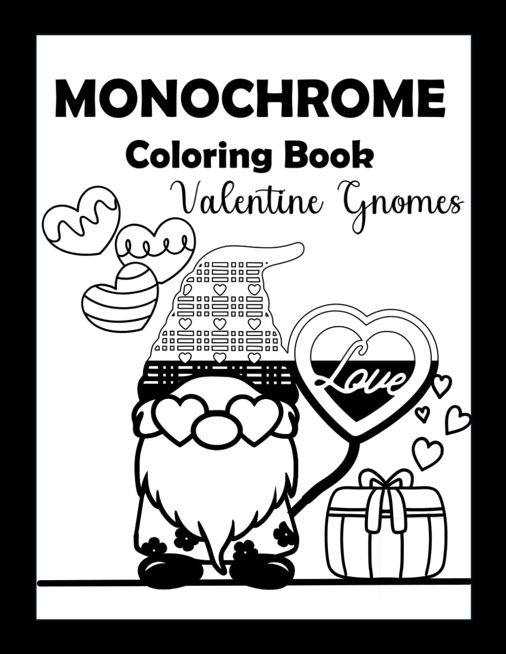 Monochrome Coloring Book Valentine Gnomes
