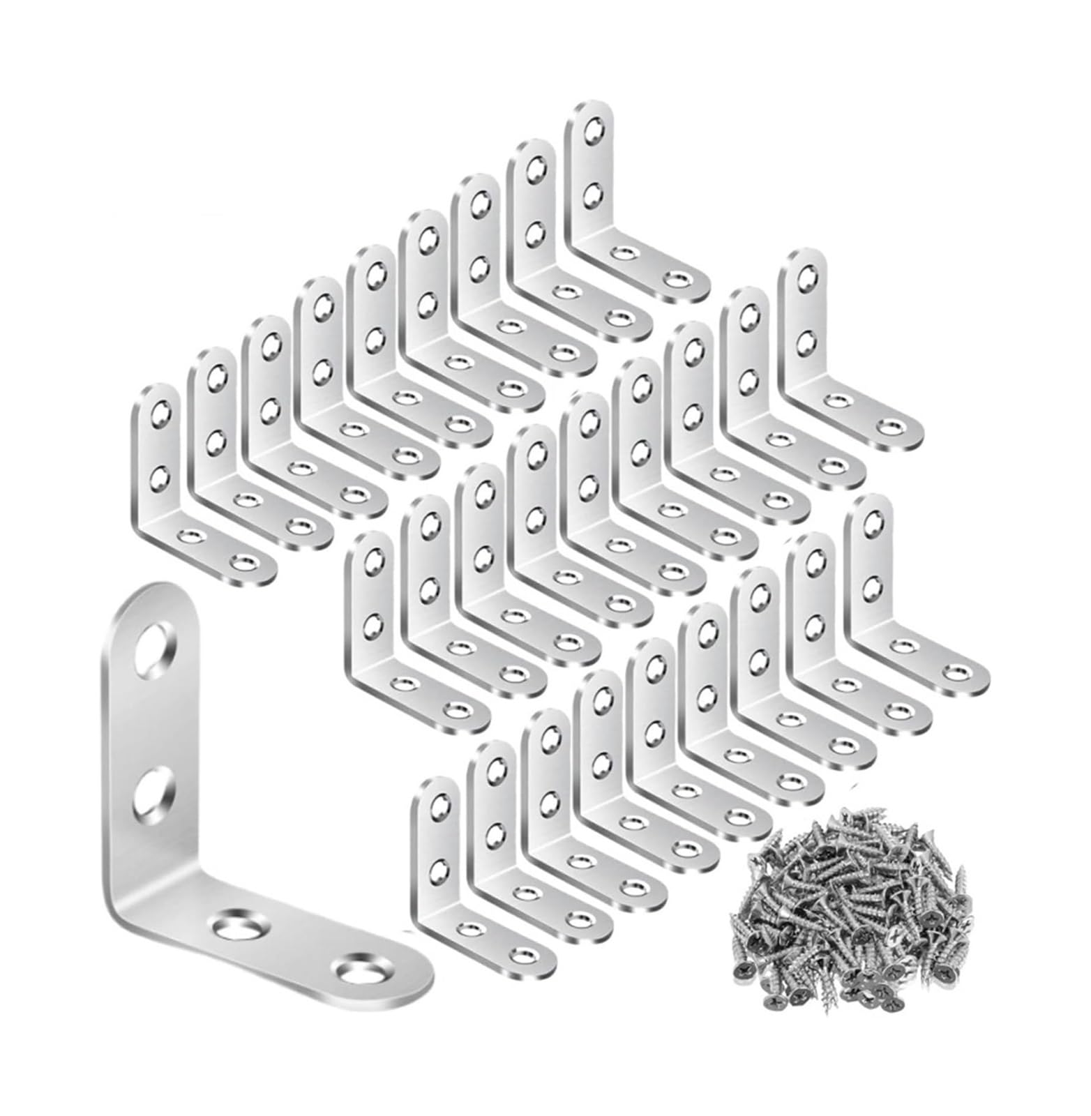 Opeximatun L-Silver 40X40 30Pcs Angle Brackets, L Brackets Stainless Steel Right Angle Corner Brace With Screws(L-Silver 40X40 30Pcs)