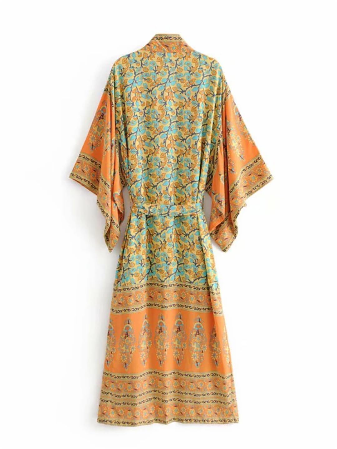 Disimlarl Kimono bohemio con estampado floral para mujer, cuello en V, mangas murciélago, maxi, bata para cubrir el bikini