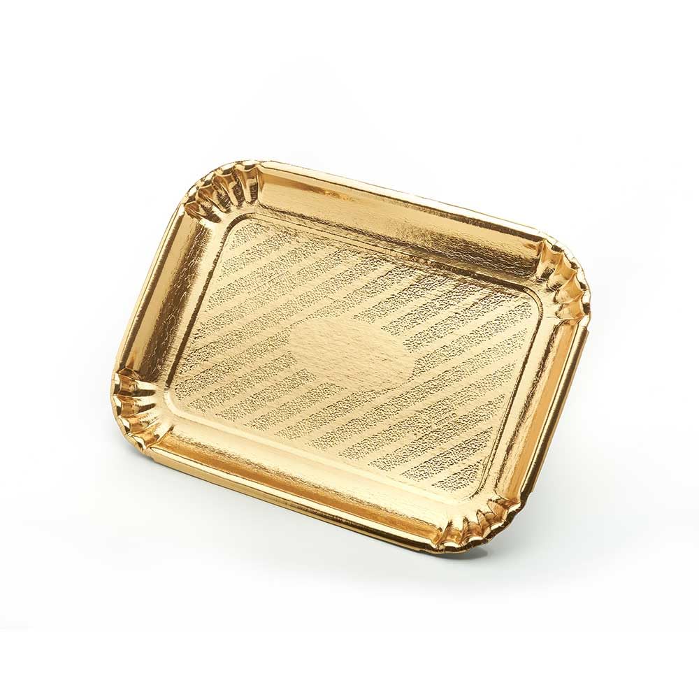 SHOBI Vassoio per Dolci in Cartone Dorato per Pasticceria, Vassoi Rettangolari per Dolci, Pasticcini e Torte Color Oro (50, 25x18 Cm)
