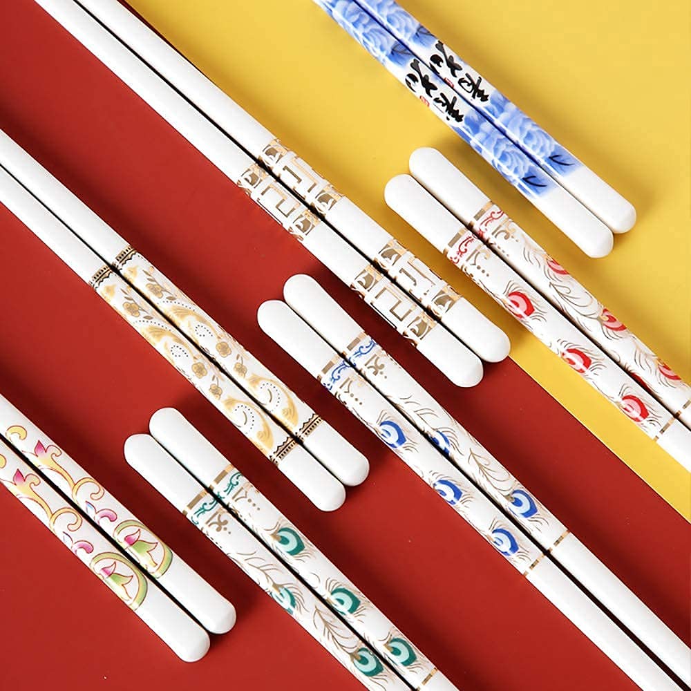 Baguettes Baguettes japonaises réutilisables Baguettes en métal 10 Paires de bagn céramique de Porcelaine réutilisables pour Un Usage Familial Sushi Nouilles Hot Pot Vaisselle Lave-Vaisselle
