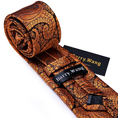 Image of Barry.Wang Men Tie Set Floral Paisley Silk Necktie Pocket Square Cufflinks Formal Wedding Party Business