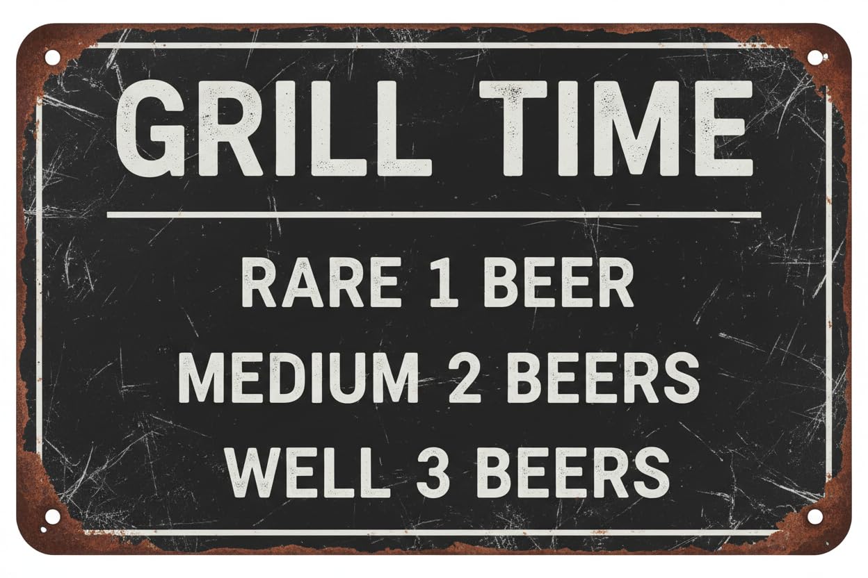 Grill Time Well Done 3 Beers Funny Tin Sign, 8x12 Inch