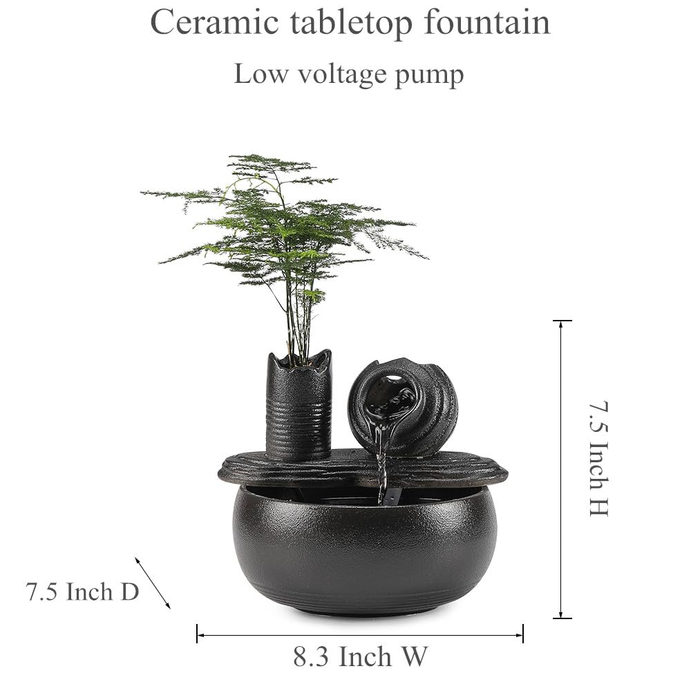 Ceramic Tabletop Fountain Water Feature Fall Indoor and Outdoor Decoration (Black Pot A150)