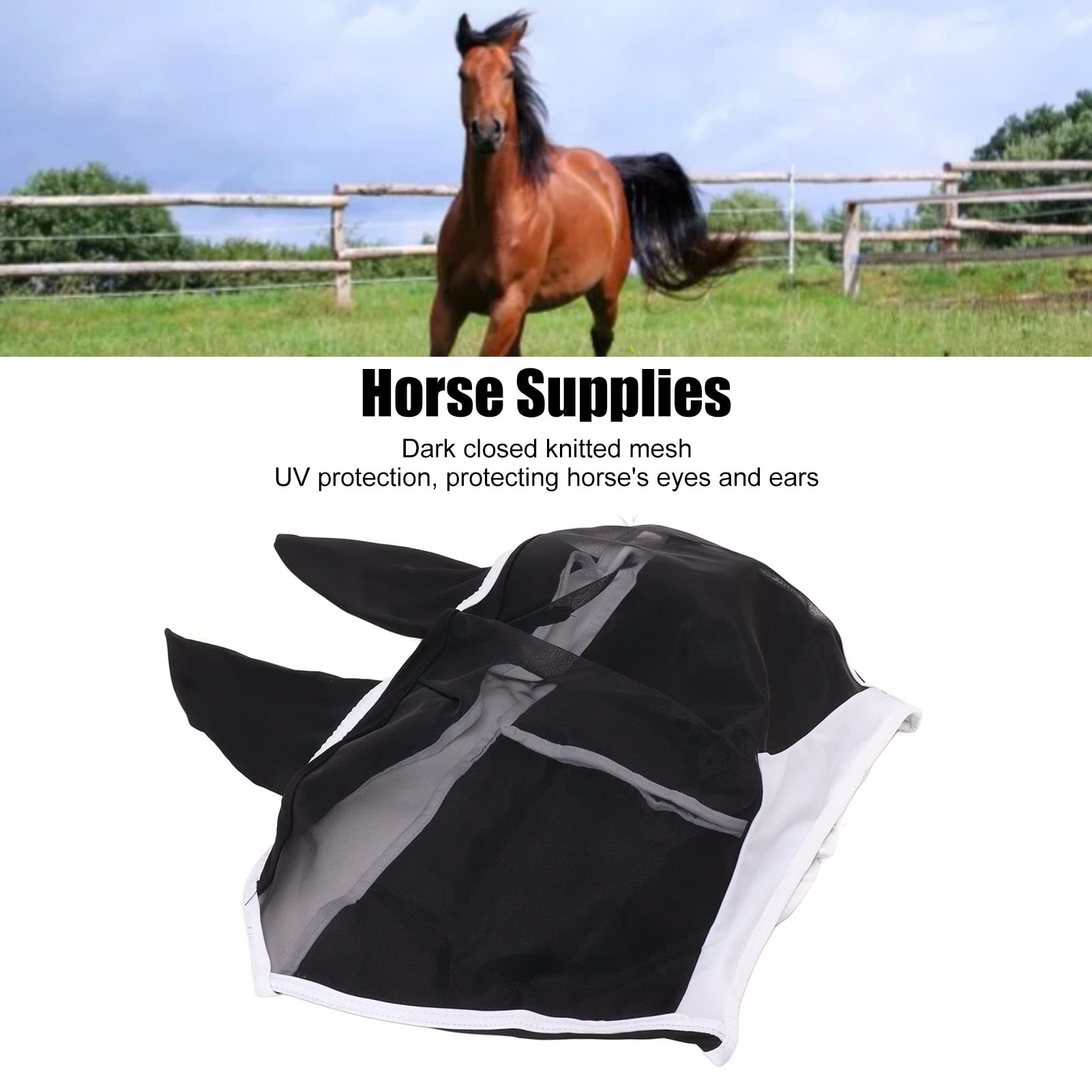 Masque Anti-Mouches Cheval - Couvre-Visage Respirant Avec Sangle Réglable, Protection UV, Taille L