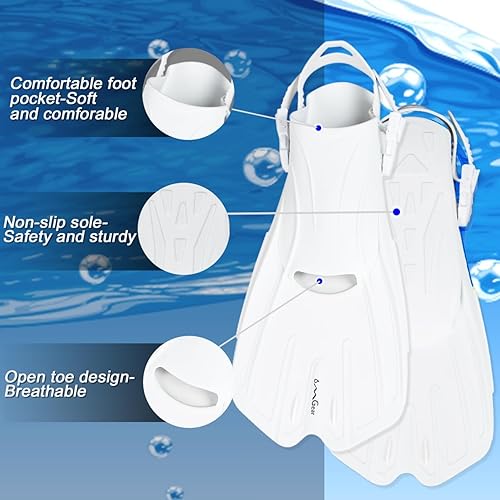 Miniatura 3 de OMGear Aletas de natación cortas para esnórquel, aletas de buceo para regazo, natación, esnórquel, buceo, actividades en la piscina, tamaño de