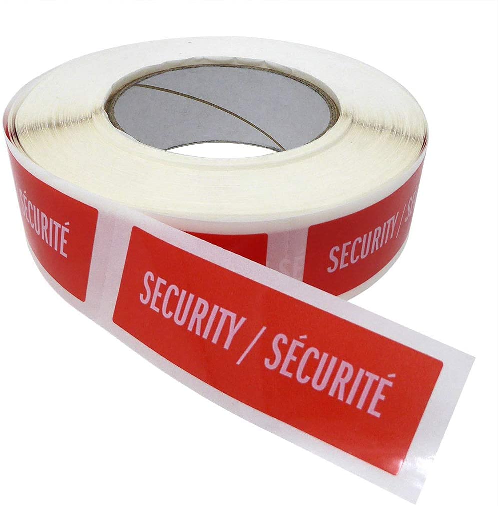 ETICHETTE E-Commerce. Precto di garanzia. Rotolo VOID testo "SECURITY", dimensioni: 90 x 30 mm, rosso inglese/francese 750 unità