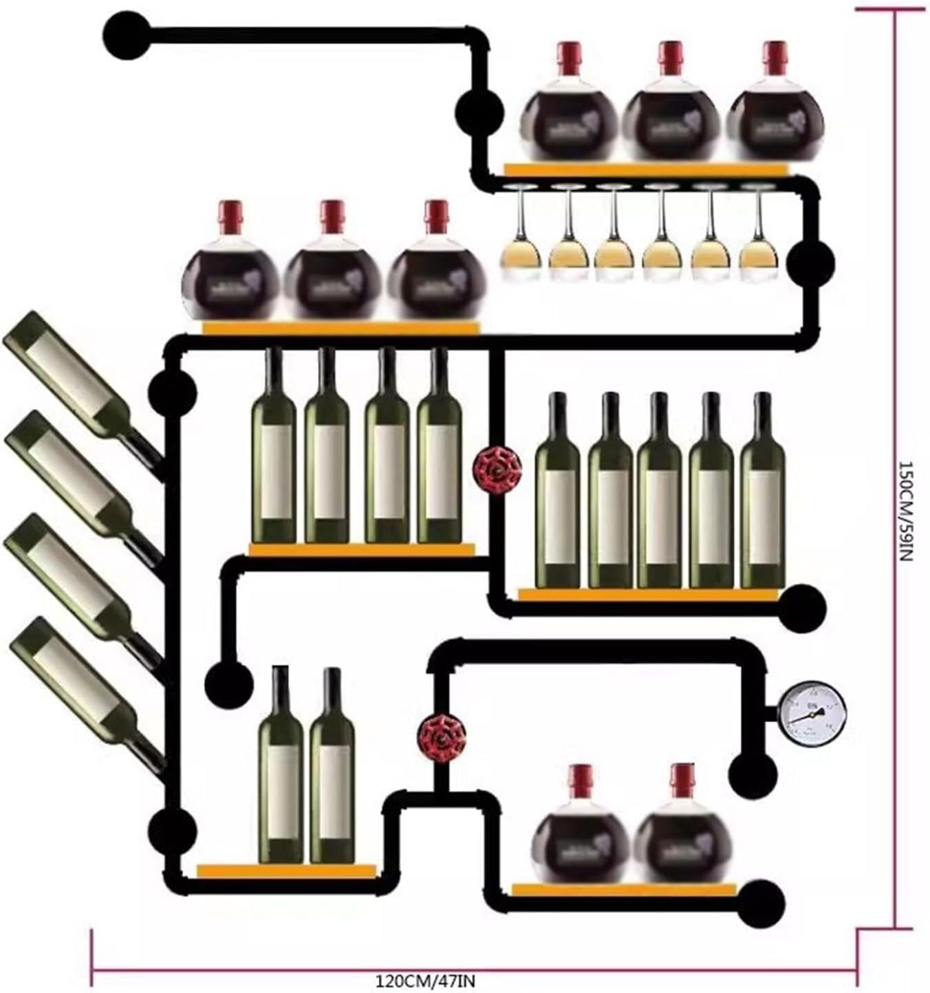 Botelleros para bodegas Estante de Almacenamiento de Botellas de Vino de Estilo Industrial montado en la Pared, Creativo Estante Enfriador de Vino de Hierro Botelleros creativos para Vino