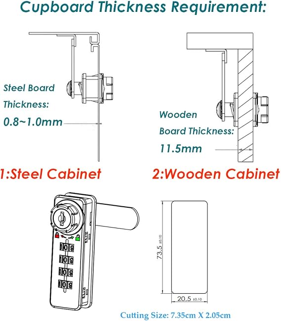 Mechanical Digital Cabinet Cam Lock Password Lock with Keys (2 Sets) - Black 7.7CMX2.4CM