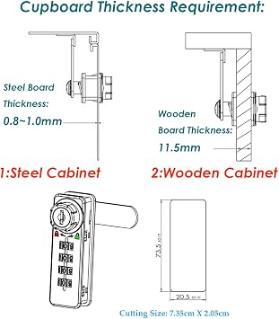 Mechanical Digital Cabinet Cam Lock Password Lock with Keys (2 Sets) - Black 7.7CMX2.4CM