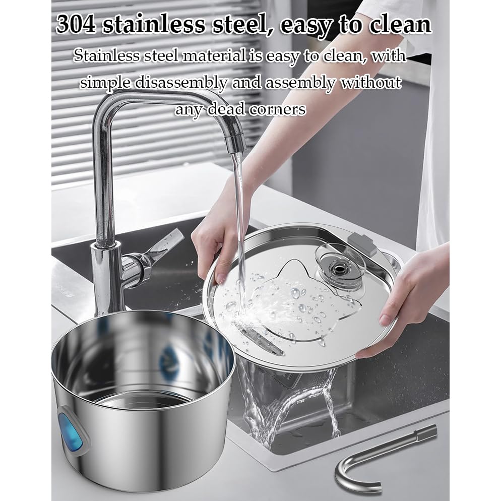Fuente para agua para perros y gatos de 3.2L acero inoxidable miniatura 5