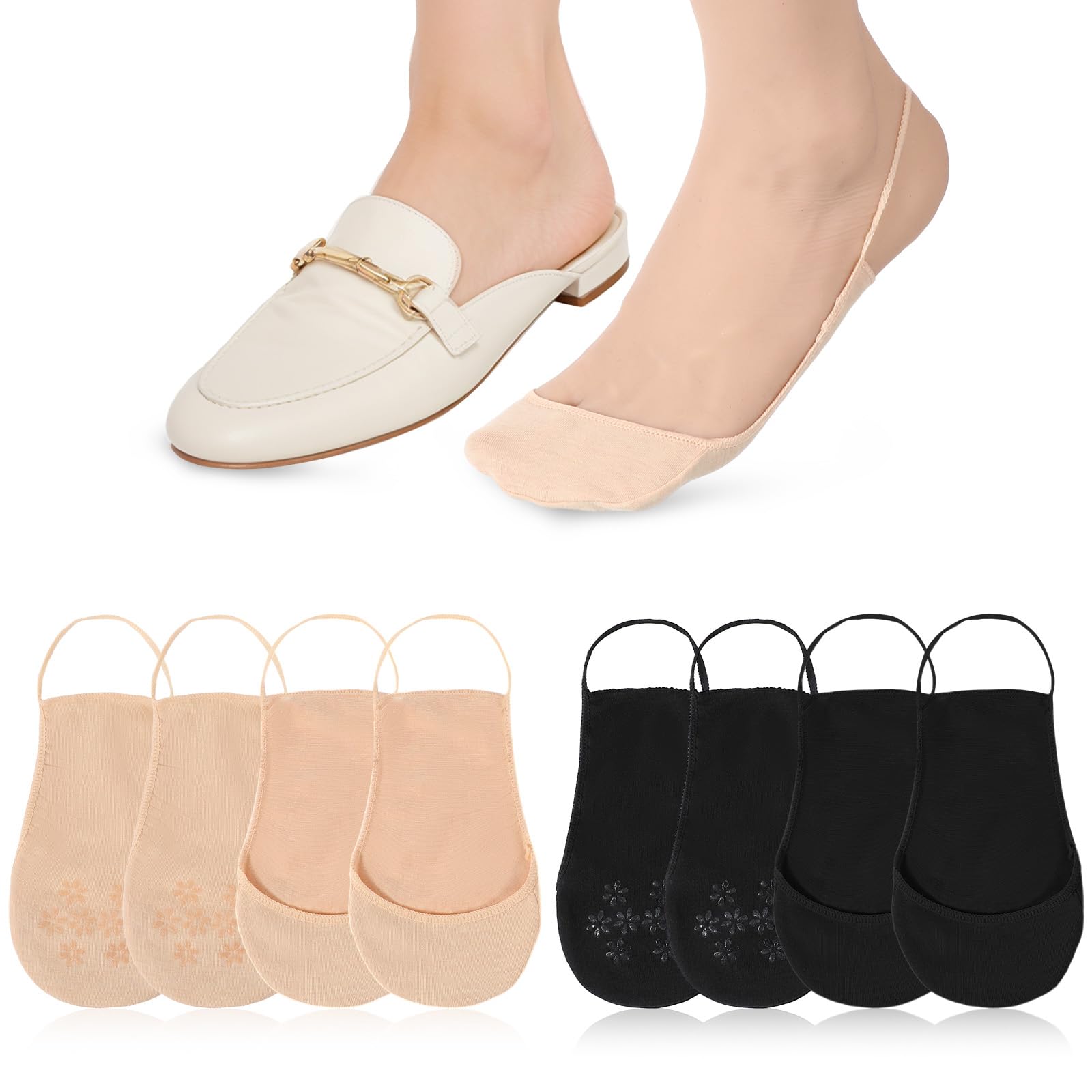 4 pares de calcetines acolchados para mujer, con forro de corte bajo, antideslizantes, para tacones, zapatos de vestir