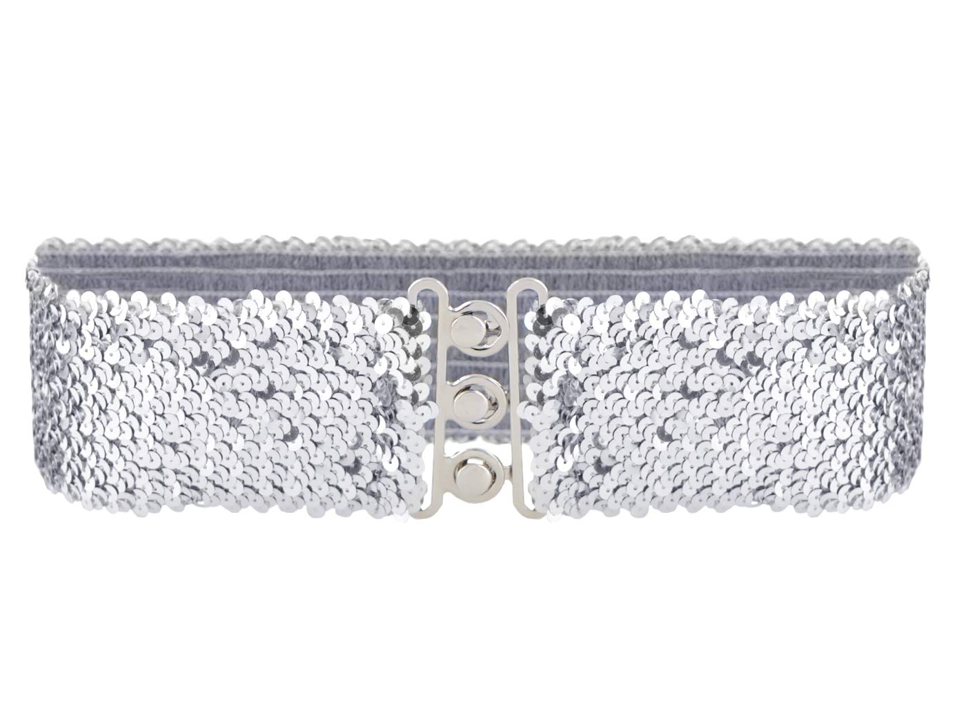 ANNA-KACIWomen's Sparkly Glitter Sequin Wide Stretch Elastic Belt Accessory,Slive,One Size