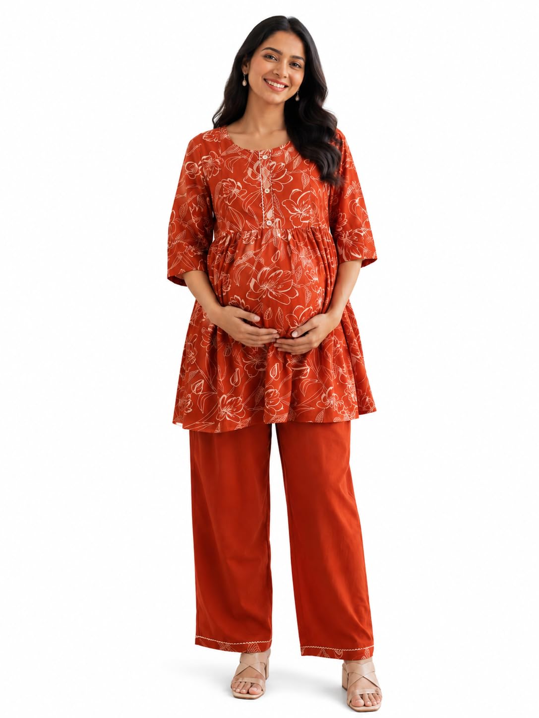 Printed Cotton Maternity and Feeding Kurta Pant Set-image-16