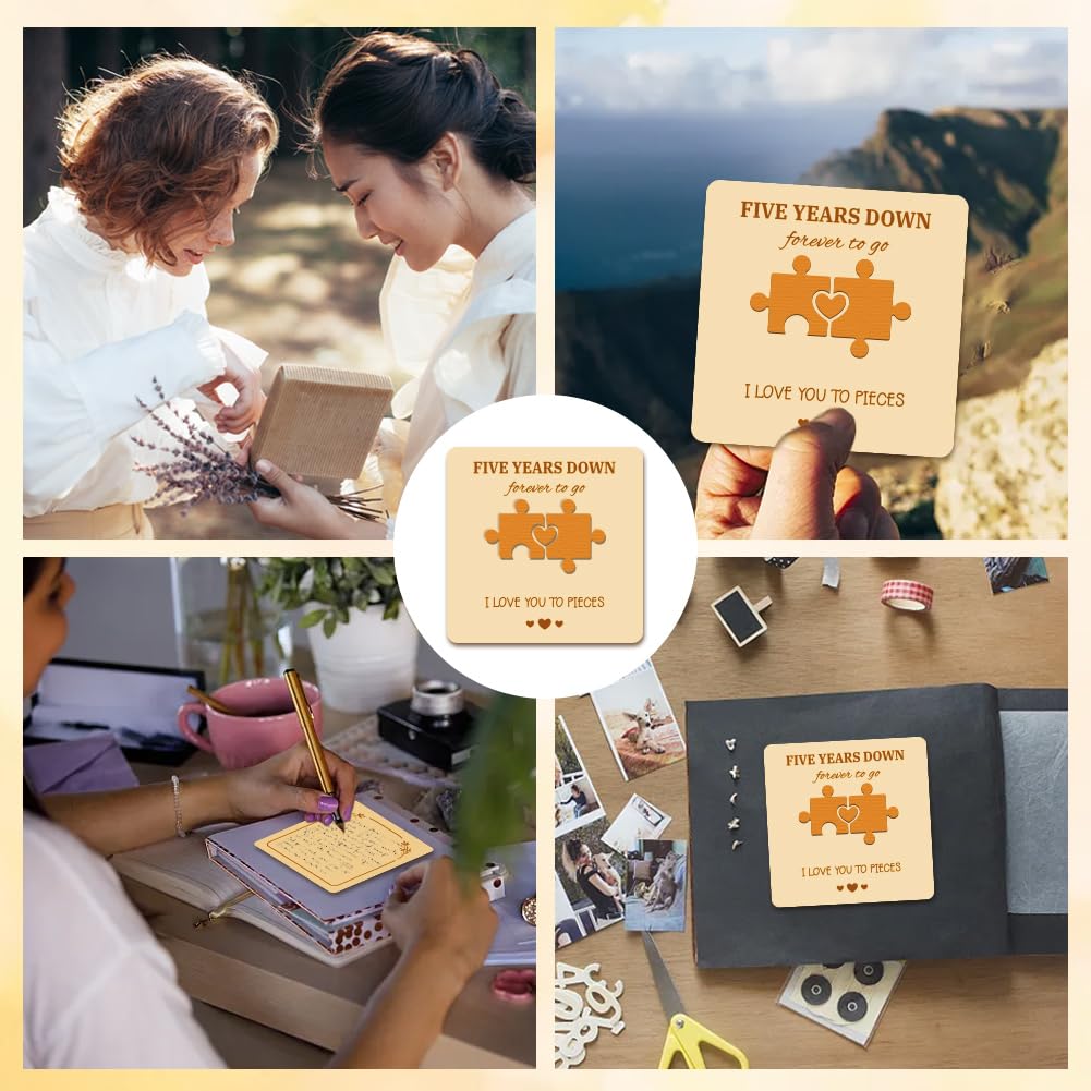 WADORN Holzkarte Zum 5. Jahrestag – Personalisierbare Jubiläumskarte Für Paare, 13x13 Cm, Mit Liebesherz-Design