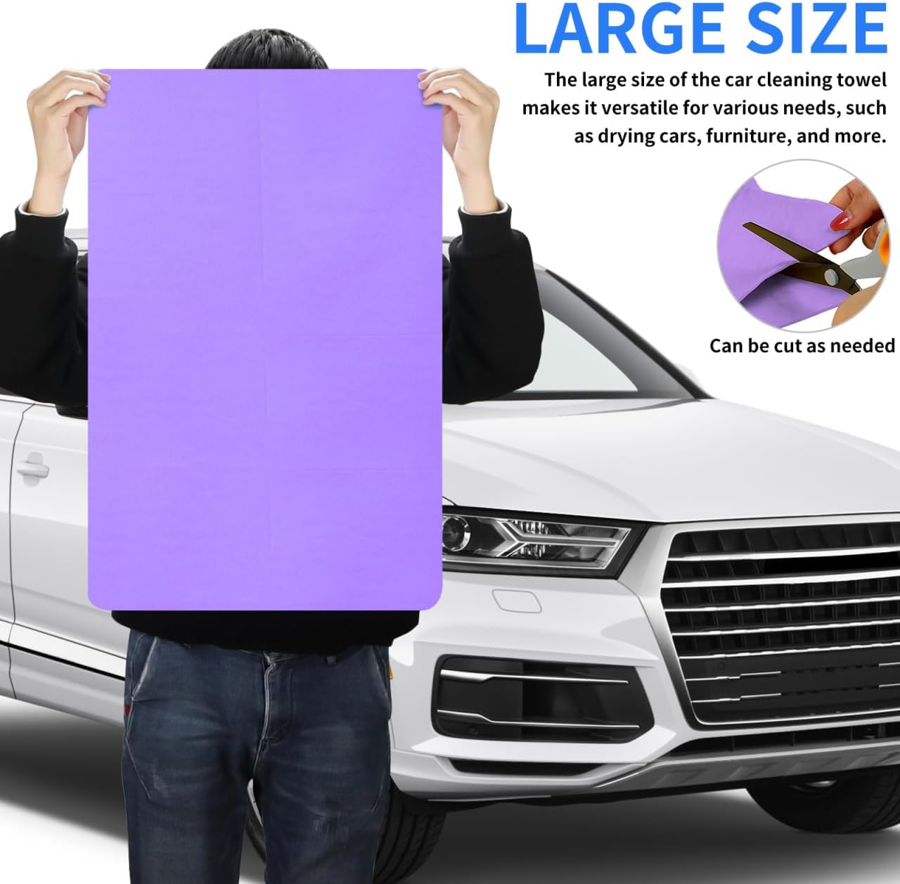HEALLILY 2 Pcs Extra Large PVA Absorbent Towels for Car Drying, 26" X 17" Microfiber Cleaning Cloths, Soft and Durable Rags for Cars, Travel, and Home Use